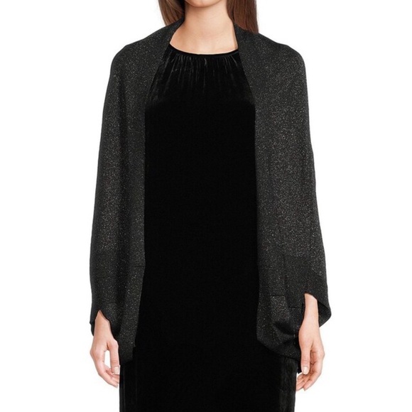 Eileen Fisher Sweaters - Eileen Fisher Black Shimmer Metallic Merino Wool Blend Wrap